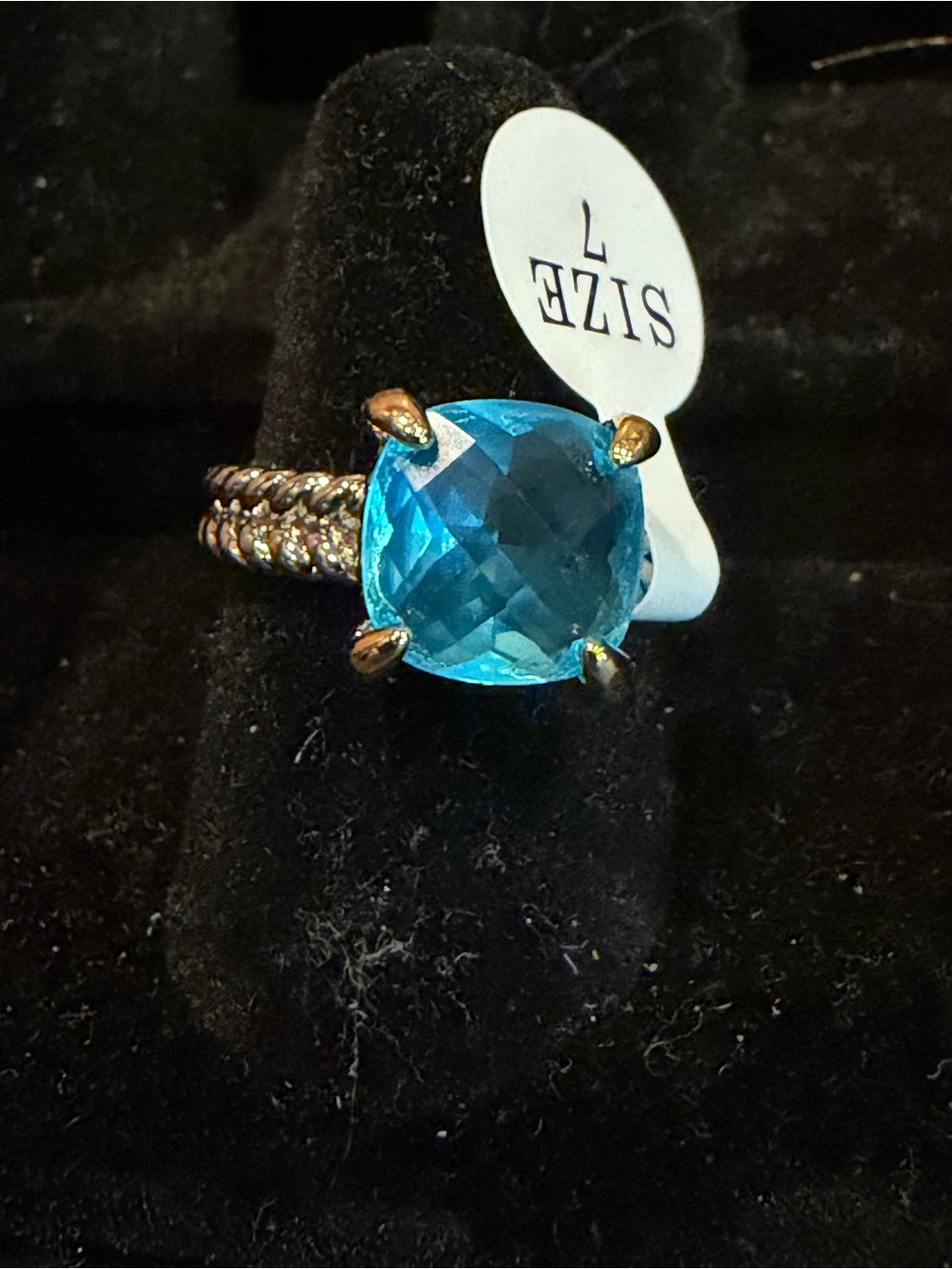 Juvell Two-Tone 18k Gold Plated Blue Topaz Ring Sz 7
